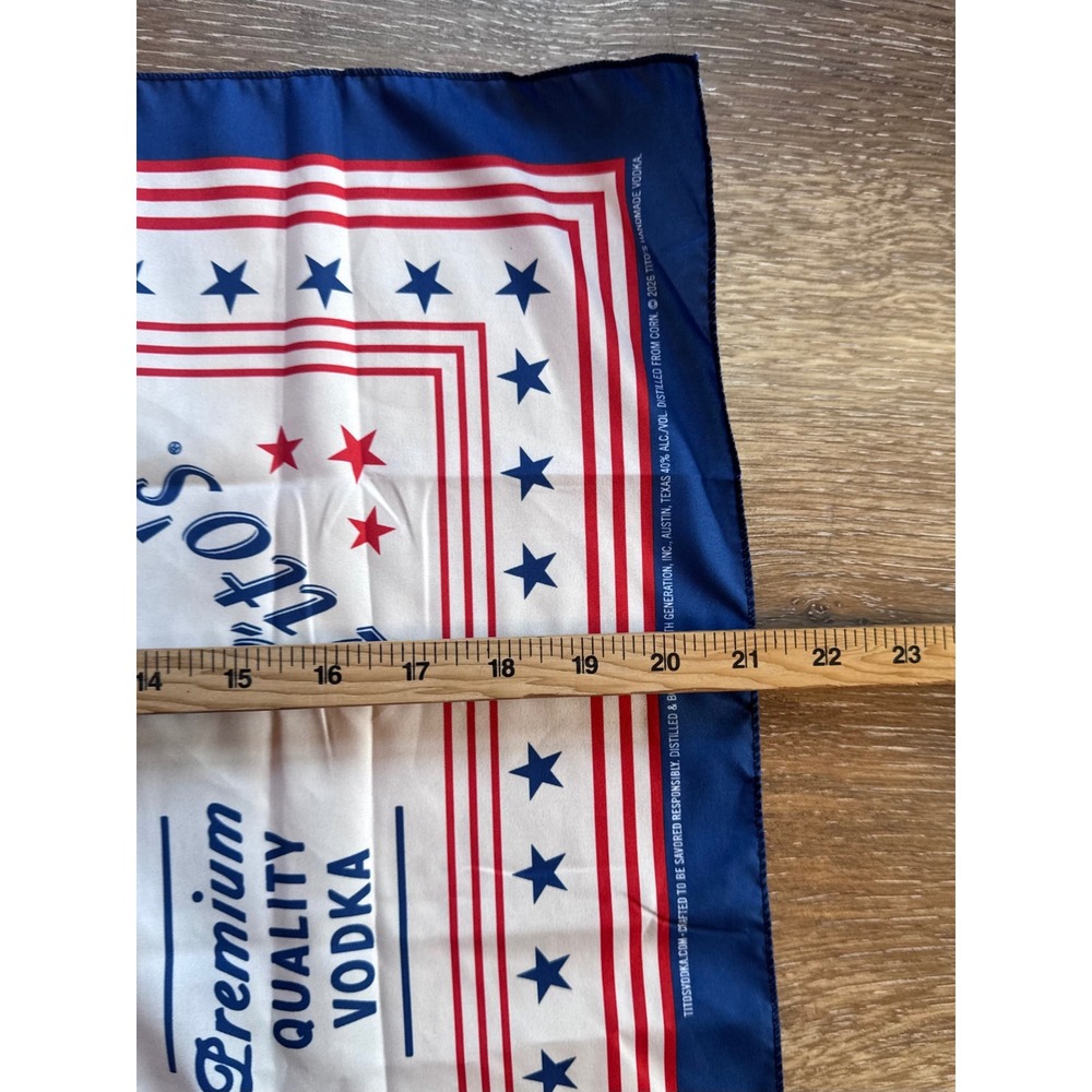 Titos Handmade Vodka Bandana Scarf Red White Blue Stars Stripes Americana 20in - Picture 2 of 2